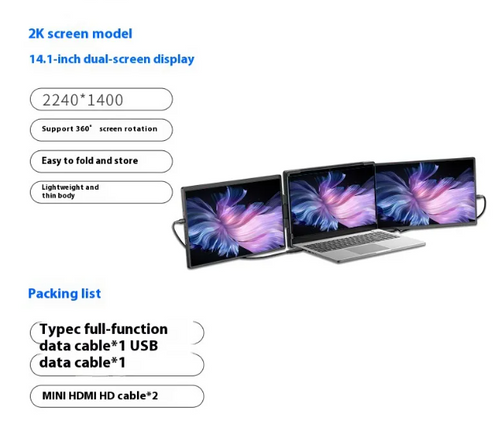 14.1" Dual-Screen Portable Monitor
